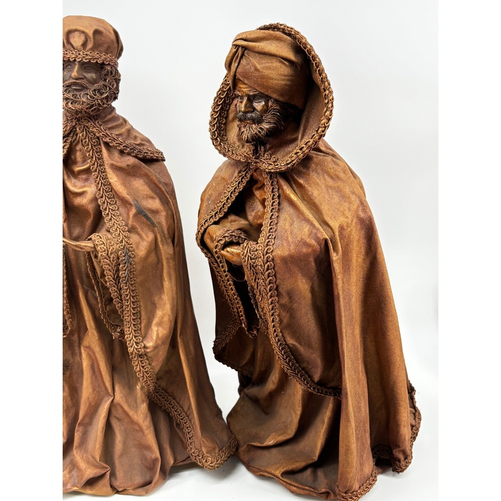 Vtg Three Wise Men Nativity Bro18 Inch Fabric Mache Magi Kings Bronze Color